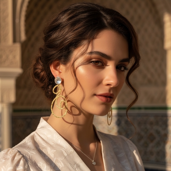 🆕️Exquisite Turkish Artisanal 18K Gold Silver Plated Spiral Statement Earrings - Picture 3 of 13